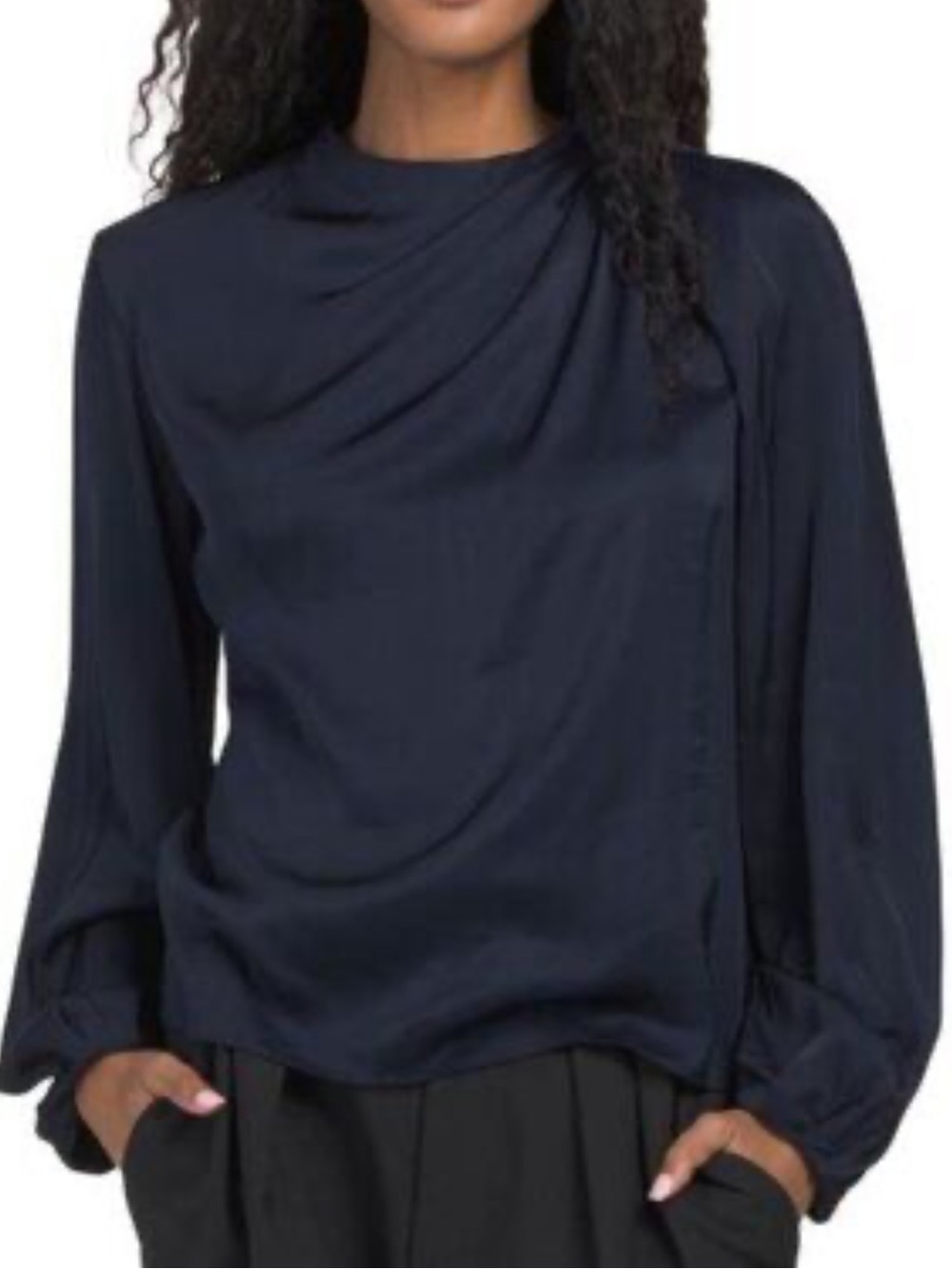 NWT A.L.C. Blair Dark Sapphire Long-Sleeve Draped Blouson Sleeve Top